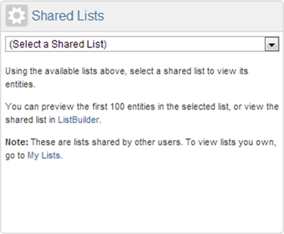 Numerus User Dashboard - Shared Lists