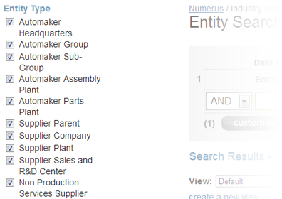 Numerus Industry Data Search - Filtering by Entity Type